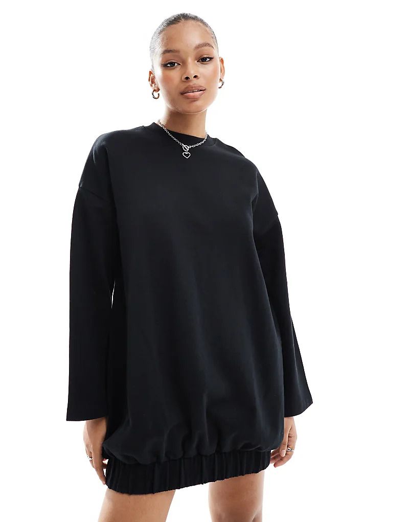 블랙 Minikleid aus Sweatshirt-Stoff in Schwarz mit Cocoon-Armeln 206969945Schwarz