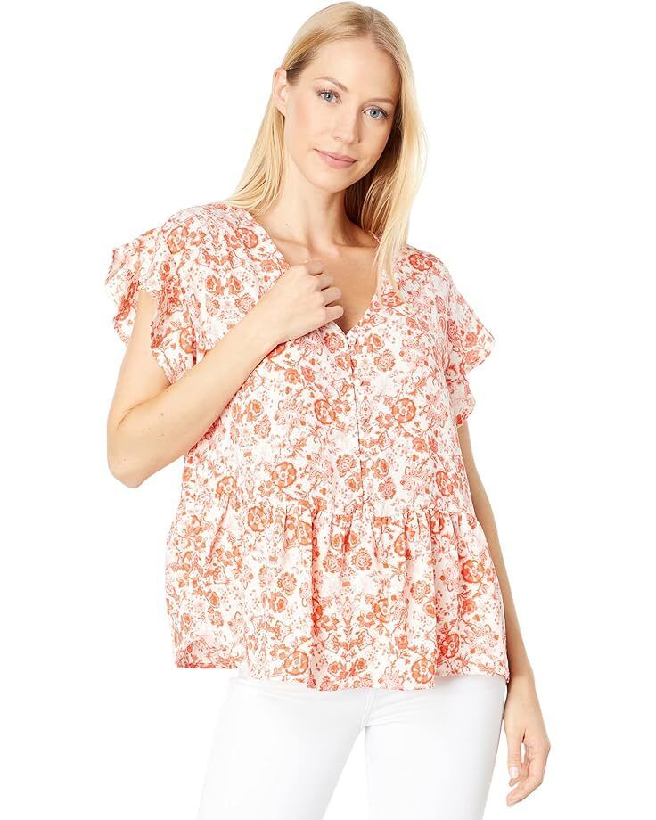 여성 브이넥 Women's Bobeau V-Neck Button-Down Peplum  9548077166288