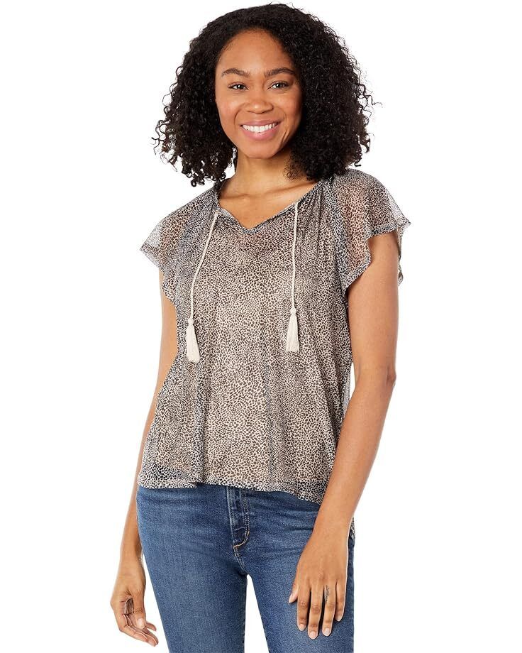 여성 숏 슬리브 탑 Women's Bobeau Peasant Short Sleeve Top w/ Tassels  97848004836