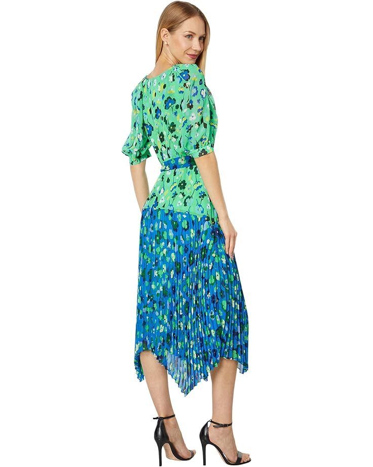여성 런던 숏 퍼프 슬리브 벨트 플리츠 스커트 Women's Maggy London Short Puff Sleeve with Belt At Waist and Pleated High-Low Skirt  98599981042144