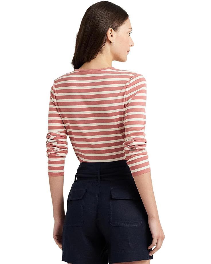 여성 로렌 랄프 쁘띠 스트라이프 코튼 롱슬리브 티셔츠 Women's Lauren Ralph Lauren Petite Striped Cotton Long-Sleeve Tee  99660391088093