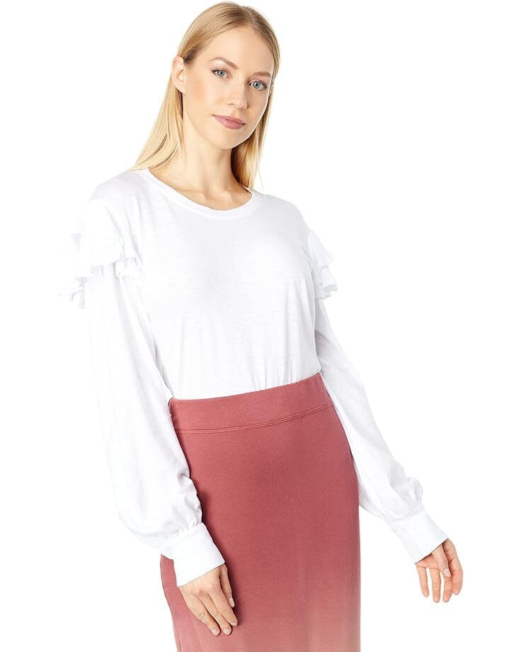 여성 숄더 롱 슬리브 티셔츠 코튼 Women's SUNDRY Ruffle Shoulder Long Sleeve Tee in Pima Cotton  962121814