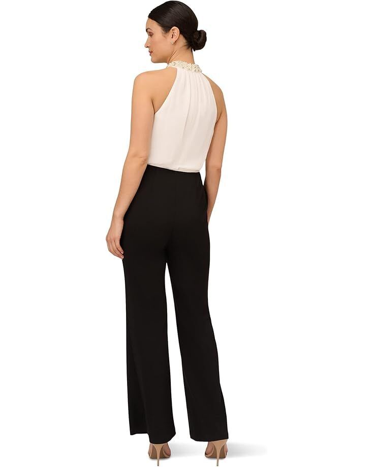 여성 아드리아나 파펠 스트래치 크레페 쉬폰 블루종 점프수트 진주 목걸이 Women's Adrianna Papell Stretch Crepe Chiffon Blouson Jumpsuit with Pearl Necklace  969130323936