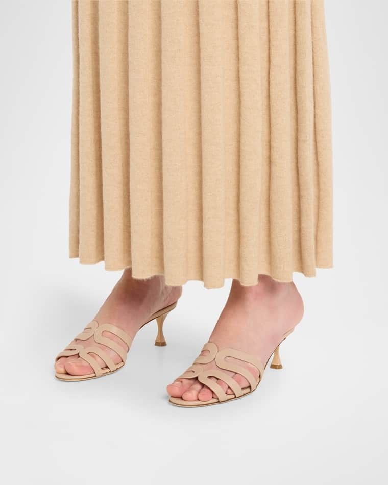 가죽 뮬 샌들 Ahwak Caged Leather Mule Sandals prod276780061NUDE