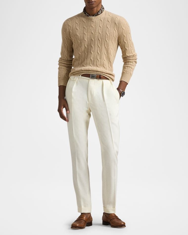 남성 더 아이코닉 케이블 니트 캐시미어 스웨터 Men's The Iconic Cable-Knit Cashmere Sweater prod277750264BROWN