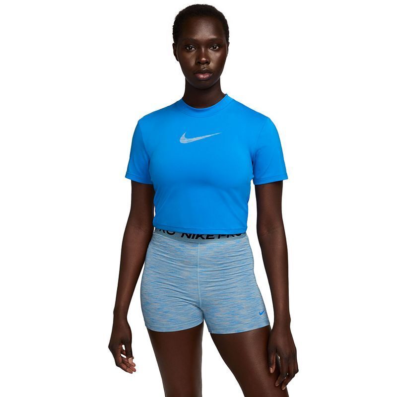 여성 프로 드라이 핏 반팔 크롭 트레이닝 탑 Women's Pro Dri-FIT Short-Sleeve Cropped Training Top 17371412 Photo Blue