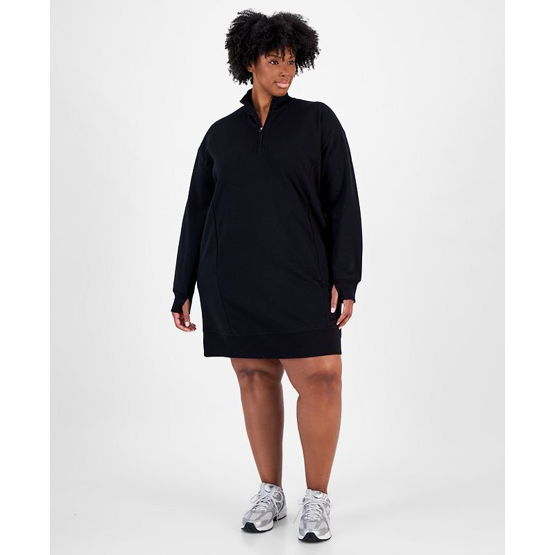 플리스 드레스 Plus Size Fleece 1/4-Zip Dress, Created for Macy's 18630692 Deep Black