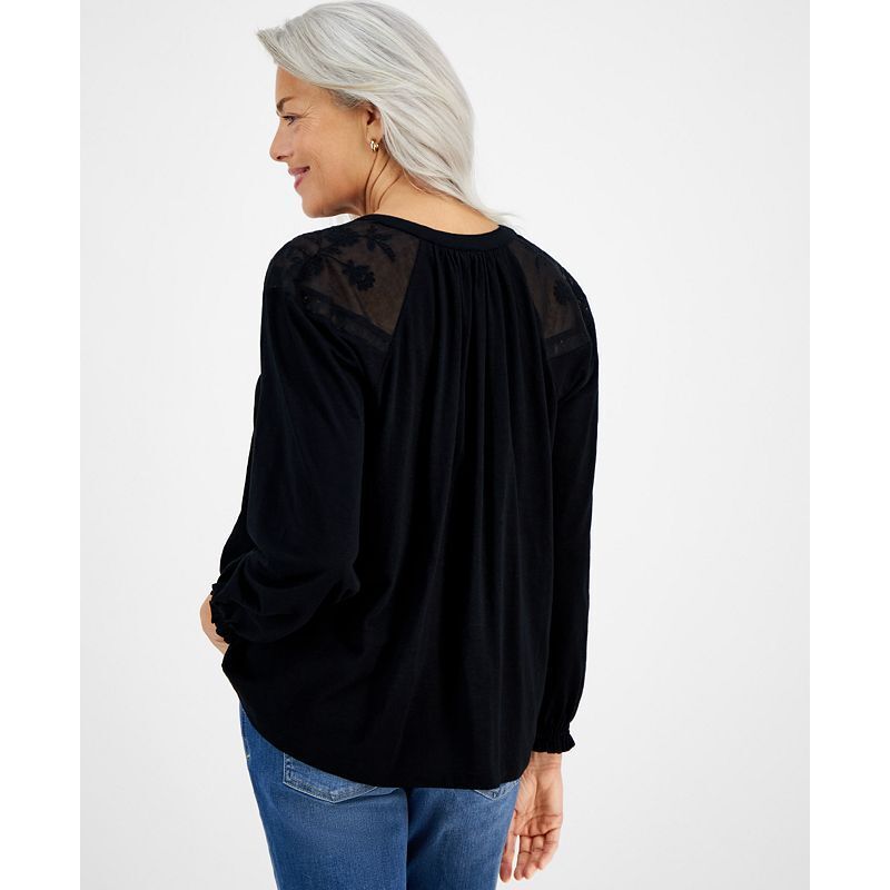 여성 레이스 자수 탑 Women's Lace-Trim Embroidered Top, Created for Macy's 18302477 Deep Black