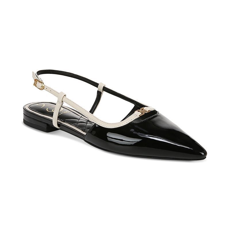 여성 슬링백 플랫슈즈 Women's Cohen Pointed-Toe Slingback Flats 19958377 Black, Apline Ivory Patent