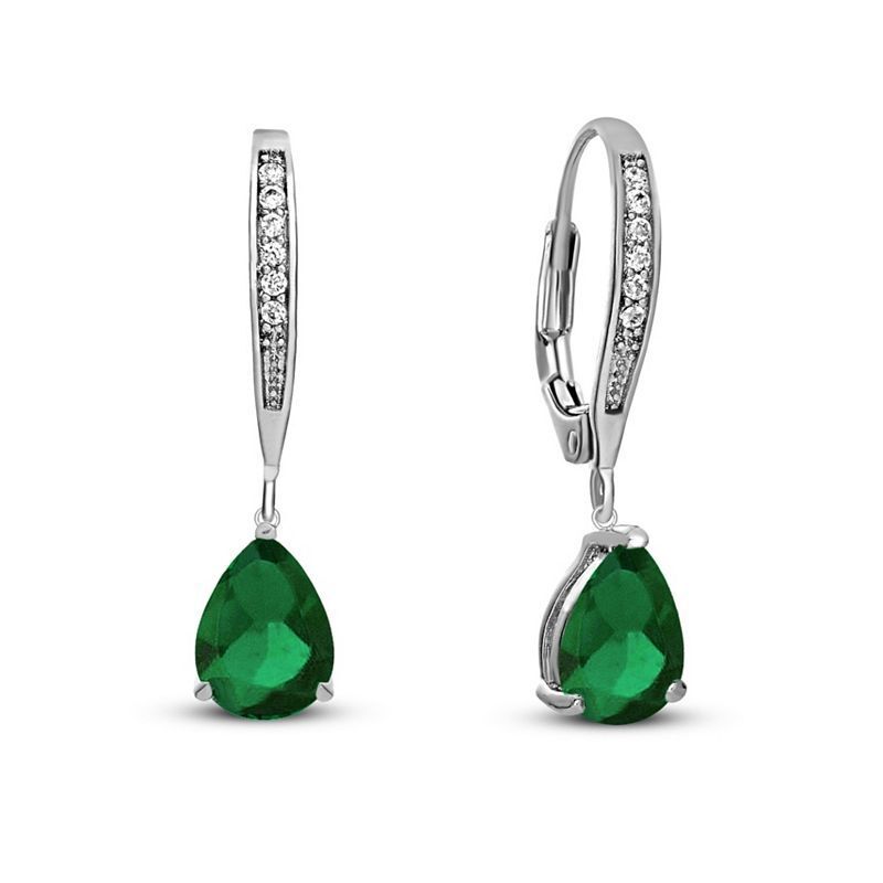 스털링 실버 큐빅 지르코니아 귀걸이 Elegant Sterling Silver Dangling Pear-Shaped Cubic Zirconia Earrings 15800131 Green