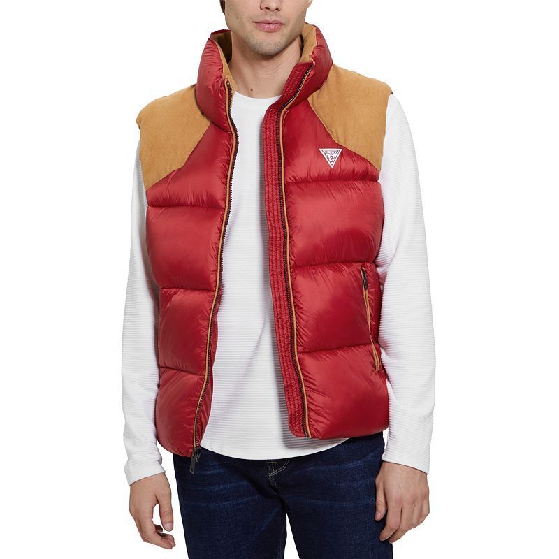 남성 패브릭 블록 푸퍼 베스트 Men's Fabric Block Puffer Vest 19106431 Chili Red Multi