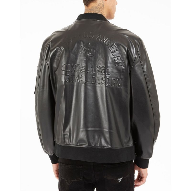 남성 디스트릭트 집업 봄버 자켓 Men's District Faux-Leather Full-Zip Bomber Jacket 18345848 Jet Black Multi
