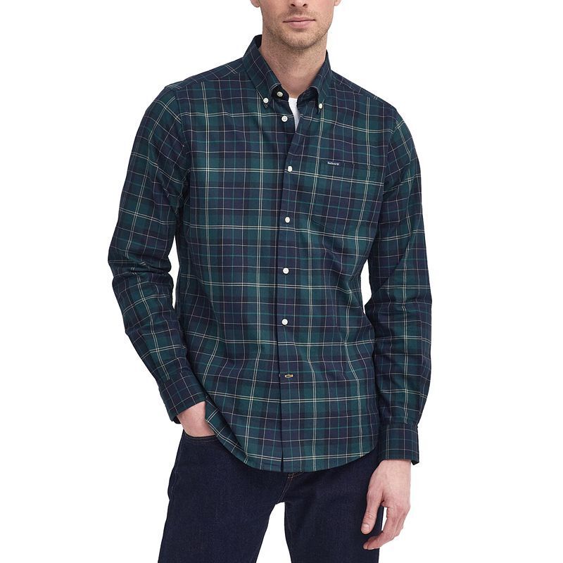 남성 타탄 체크 트윌 셔츠 Men's Wetheram Tailored-Fit Tartan Button-Down Twill Shirt 19288627 Green Loch