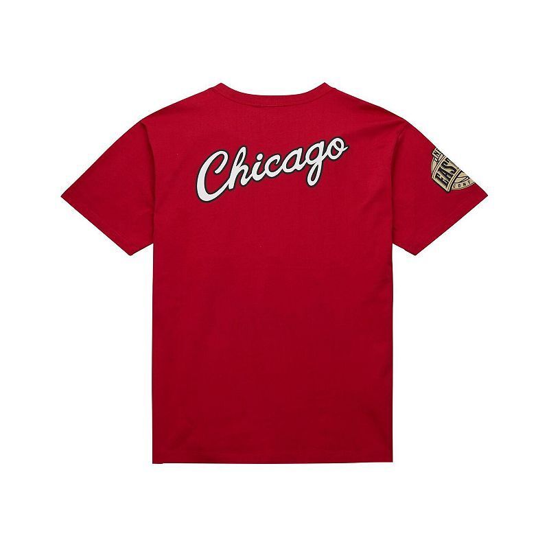 MITCHELL NESS Men s Red Distressed Chicago Bulls Hardwood Classics Team OG 2.0 Premium Vintage Like Logo T shirt 18073403 Red