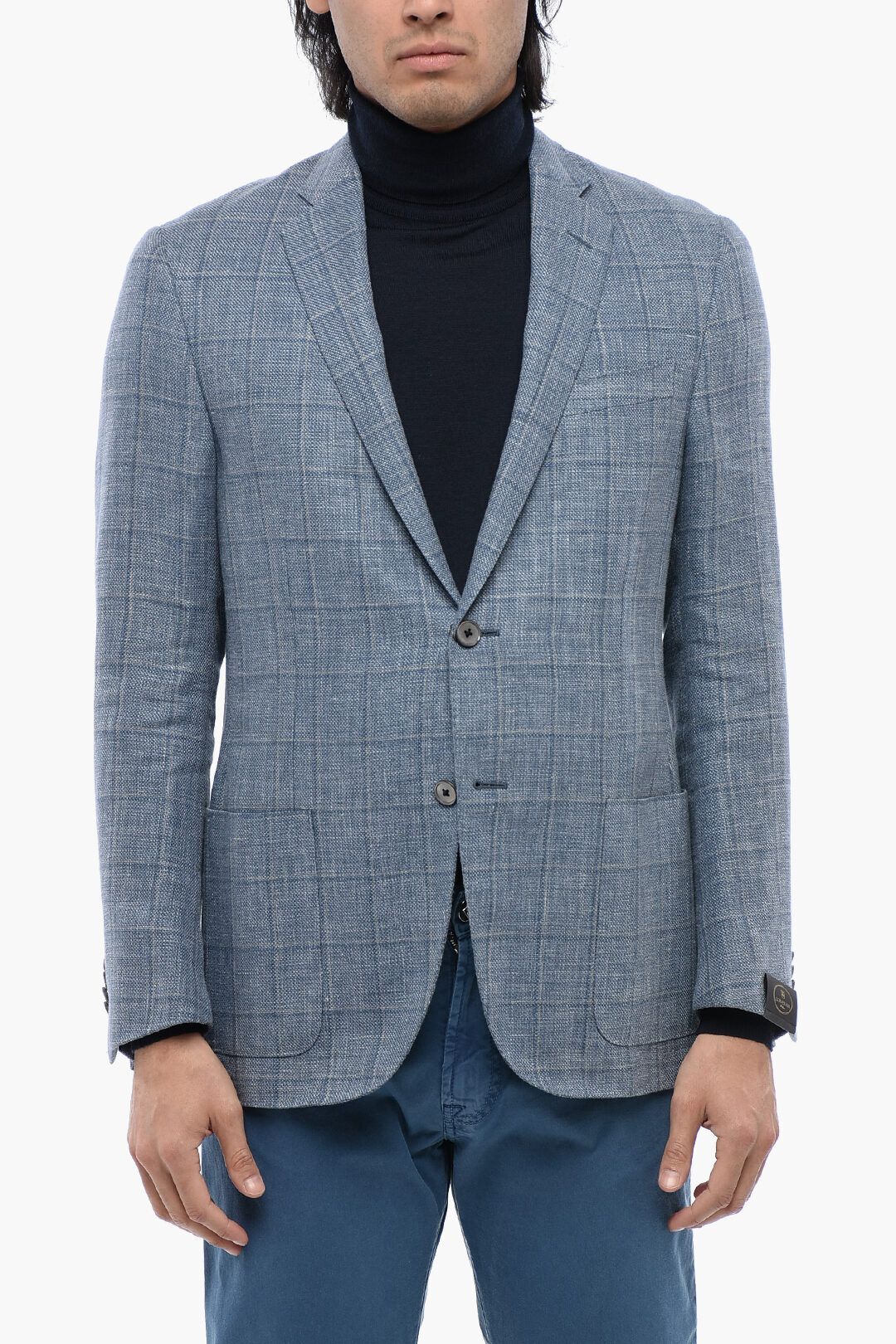 패턴 아카데미 소프트 린넨 블렌드 블레이저 Windowpane Patterned ACADEMY SOFT Linen Blend Blazer 620035