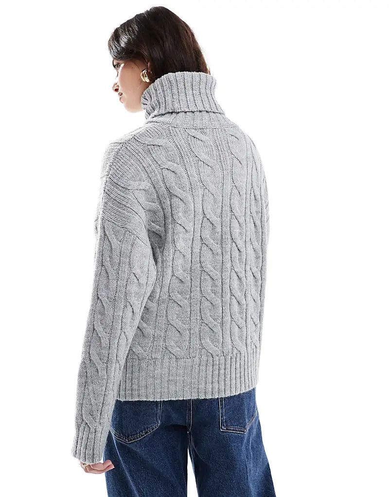 스웨터 그레이 & 꽈배기 Strickpullover in Grau mit Rollkragen und Zopfmuster 207649139GRAU