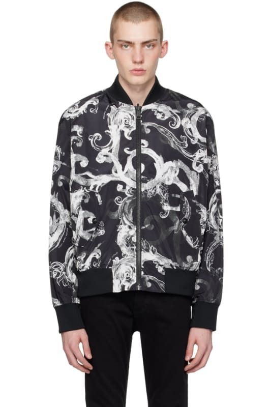 블랙 화이트 꾸뛰르 리버시블 봄버 자켓 Black & White Watercolor Couture Reversible Bomber Jacket 14822791