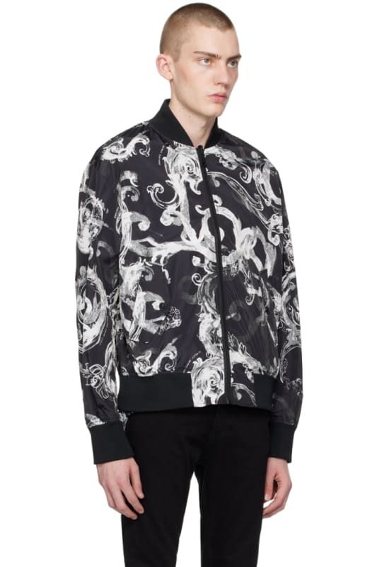 블랙 화이트 꾸뛰르 리버시블 봄버 자켓 Black & White Watercolor Couture Reversible Bomber Jacket 14822791