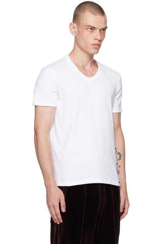 화이트 코튼 브이넥 티셔츠 White Cotton V-Neck T-Shirt 15956081