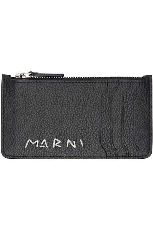 블랙 가죽 카드 홀더 Black Leather 'Marni' Mending Card Holder 16008151