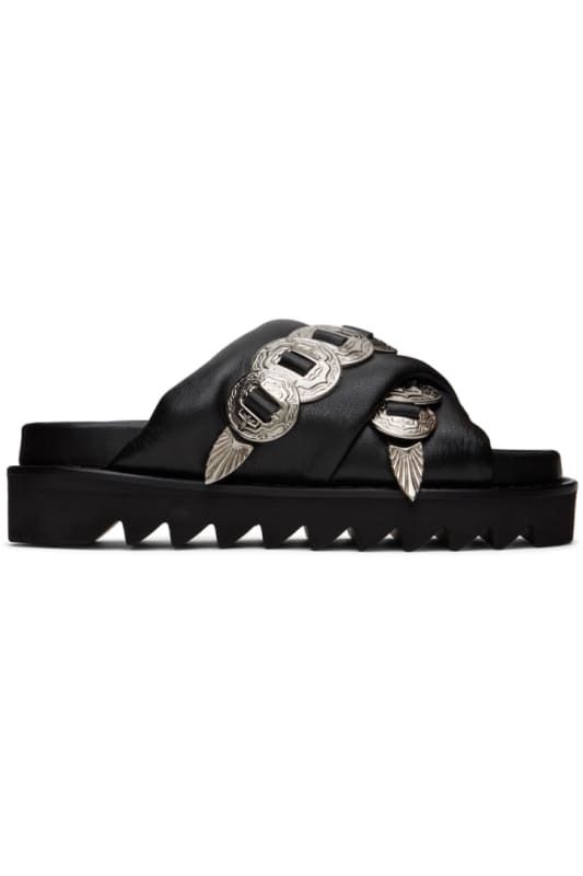 블랙 스트랩 플랫 샌들 Black Cross Strap Flat Sandals 12748631