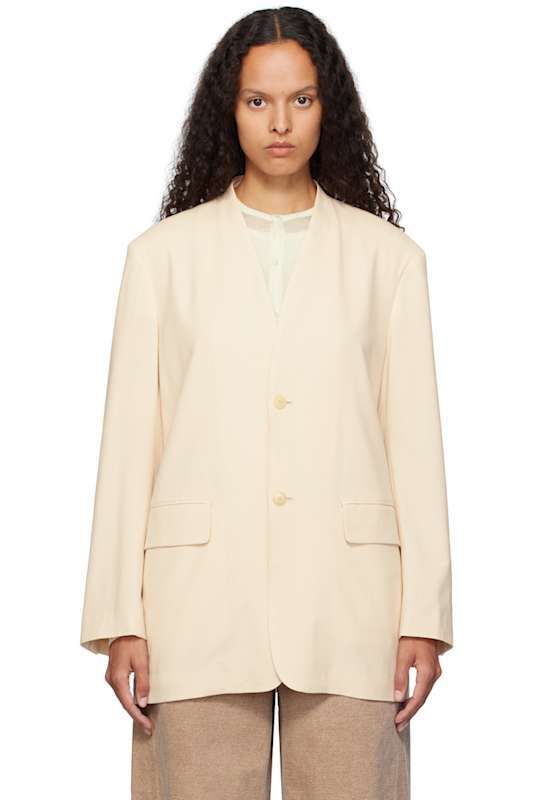 베이지 울 넥 카라 블레이저 Beige Tropical Wool No Collar Blazer 16205411
