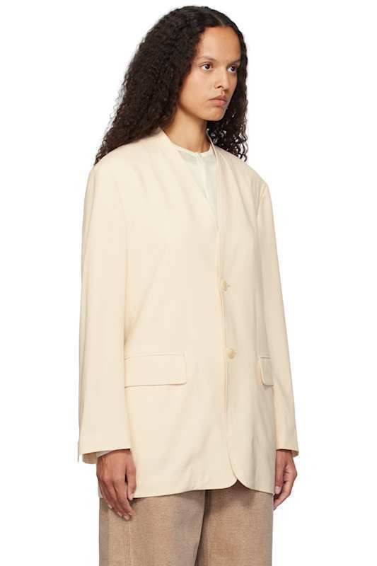 베이지 울 넥 카라 블레이저 Beige Tropical Wool No Collar Blazer 16205411