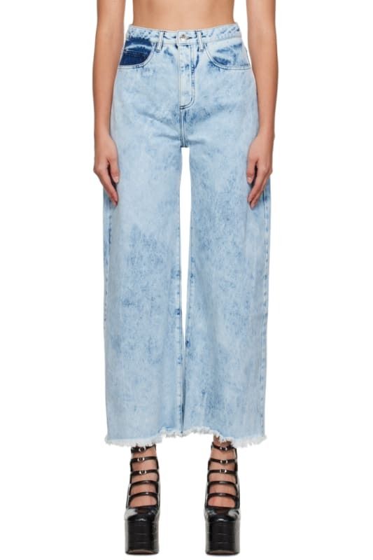 블루 보이프랜드 데님 Blue Wide-Leg Boyfriend Jeans 14138551