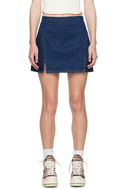 데님 Indigo Split Front Denim Miniskirt 15975901