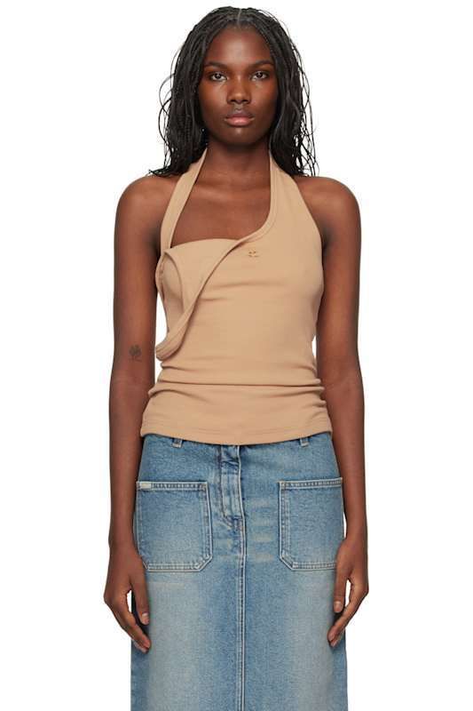 베이지 비대칭 탱크 탑 Beige Asymmetric Rib 90's Tank Top 16619231