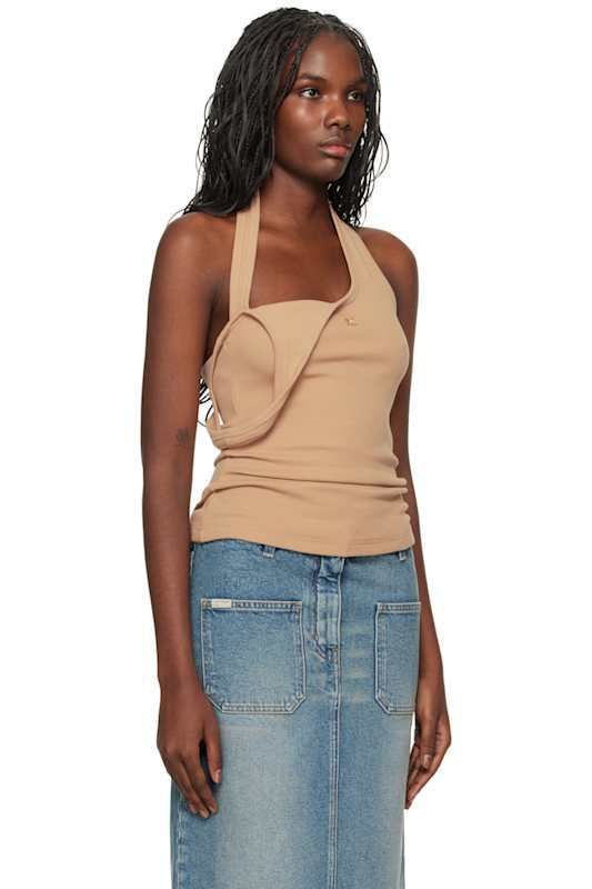 베이지 비대칭 탱크 탑 Beige Asymmetric Rib 90's Tank Top 16619231