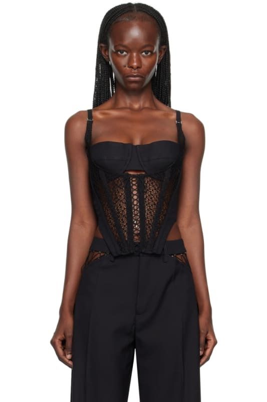 블랙 레이스업 코르셋 탱크 탑 Black Lace-Up Corset Tank Top 13670241