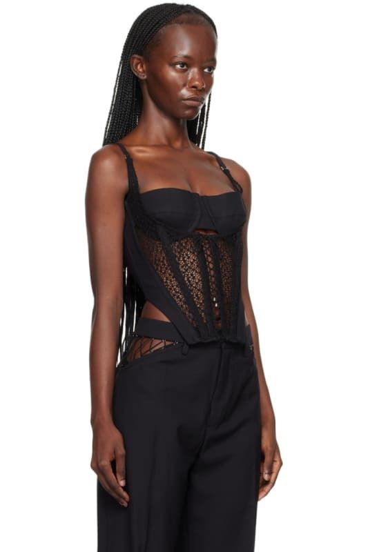 블랙 레이스업 코르셋 탱크 탑 Black Lace-Up Corset Tank Top 13670241