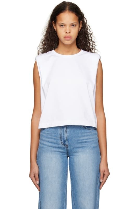 화이트 패디드 티셔츠 White Padded Shoulders T-Shirt 12952541