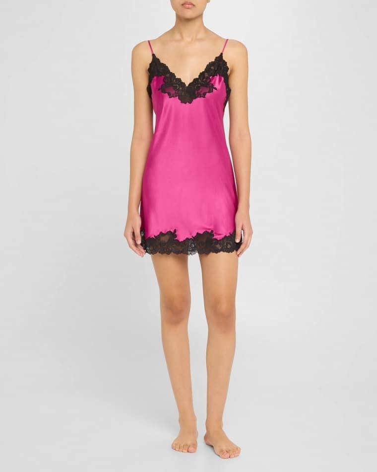 레이스 새틴 슈미즈 Peony Glamour Lace-Trim Satin Chemise prod277280333WILD FUCHSIA