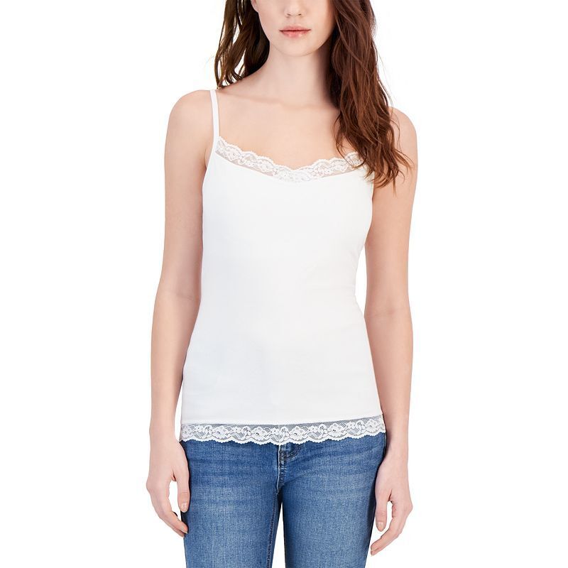 여성 레이스 탱크 탑 Women's Lace-Trim Shelf-Bra Tank Top, Created for Macy's 17156506 Bright White