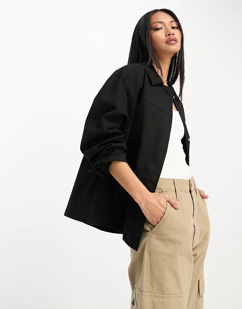 블랙 Leichte Baumwoll-Hemdjacke in Schwarz mit Taschen 204066208Schwarz