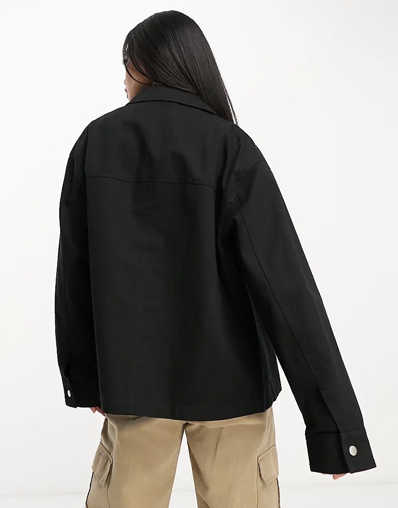 블랙 Leichte Baumwoll-Hemdjacke in Schwarz mit Taschen 204066208Schwarz