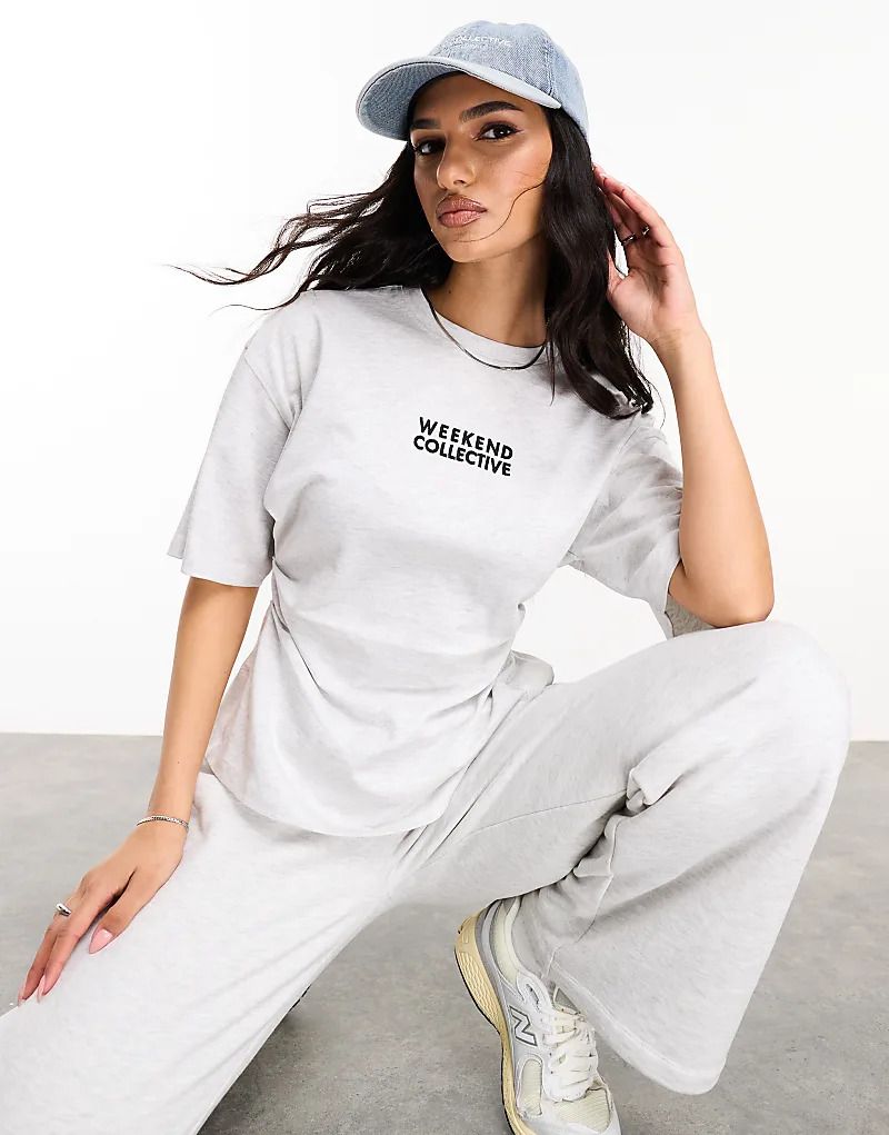 위켄드 티셔츠 ASOS   Weekend Collective   T-Shirt in meliertem Eisgrau mit Korsett-Taillendetail 206116056Eisgrau