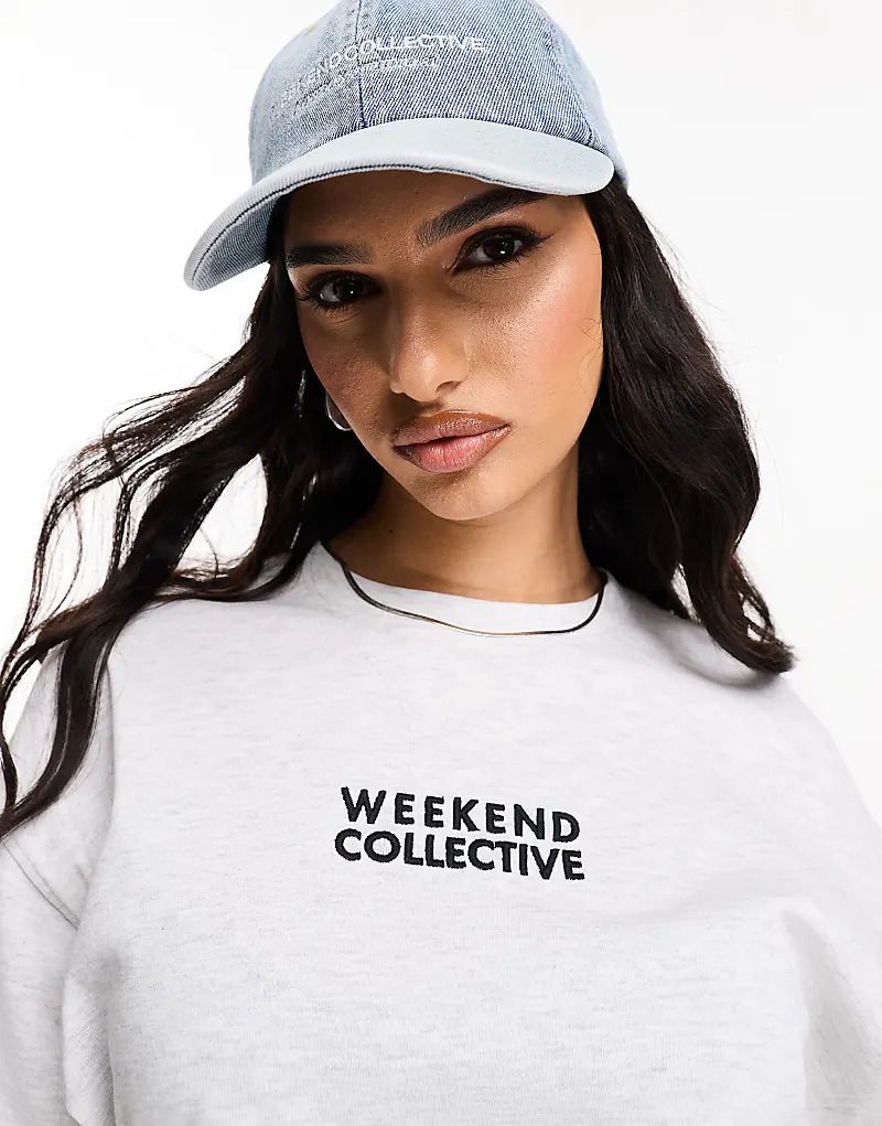 위켄드 티셔츠 ASOS   Weekend Collective   T-Shirt in meliertem Eisgrau mit Korsett-Taillendetail 206116056Eisgrau