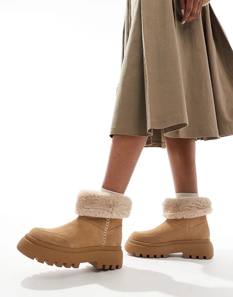 페이크 퍼 베이지 Ankle-Boots aus Kunstpelz in Beige mit dicker Sohle 207784526Beige