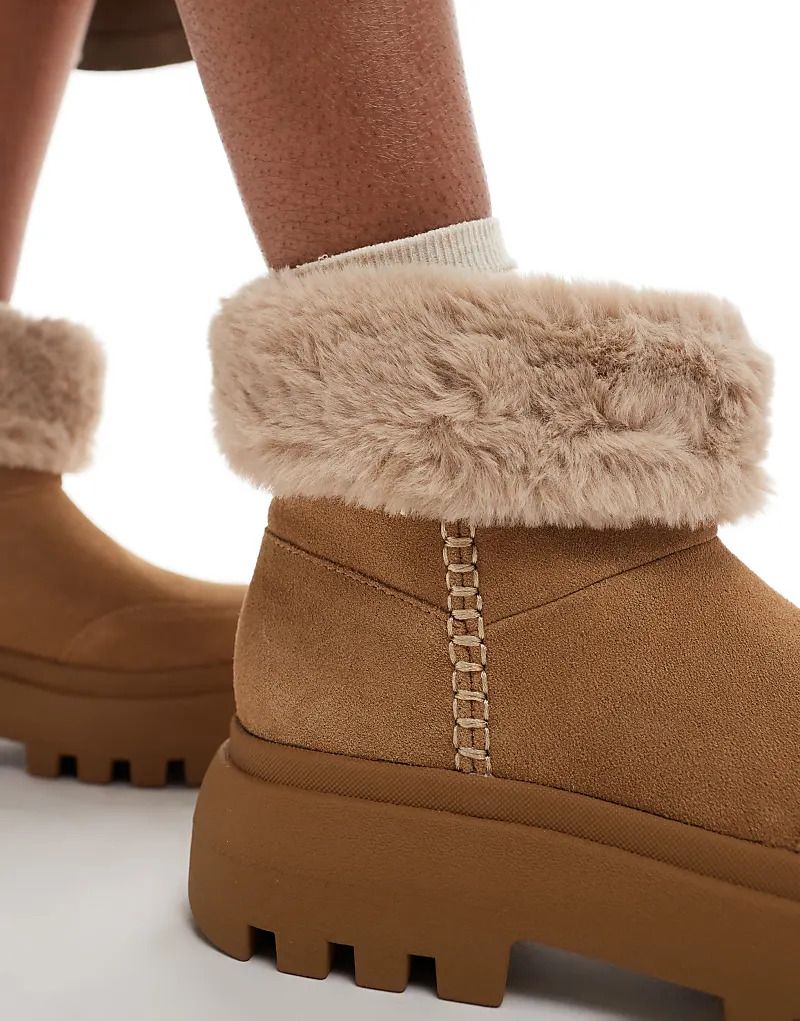 페이크 퍼 베이지 Ankle-Boots aus Kunstpelz in Beige mit dicker Sohle 207784526Beige