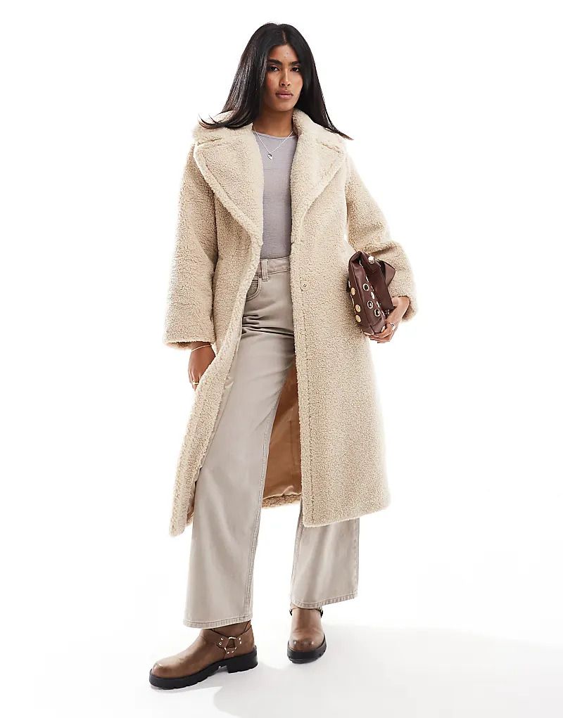테디 퍼 베이지 Longline-Mantel aus Teddyfell in Beige 207397194BEIGE