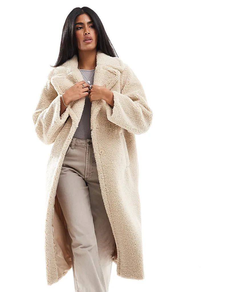 테디 퍼 베이지 Longline-Mantel aus Teddyfell in Beige 207397194BEIGE