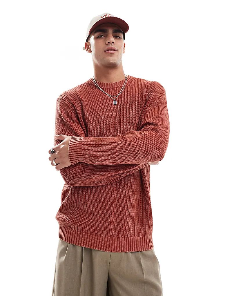 Oversize-Strickpullover in roter Vintage-Waschung 206910860Ockerrot