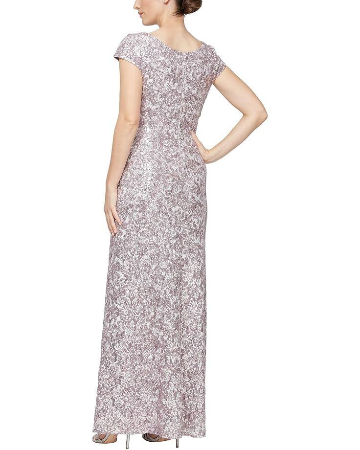 여성 알렉스 롱 레이스 Women's Alex Evenings Long Corded Lace with Surplice Neckline  99748557031