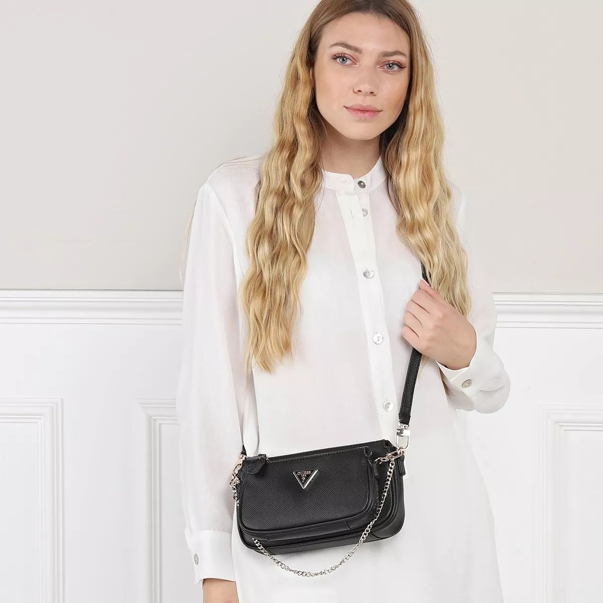 파우치 크로스백 블랙 가방 Guess Noelle Dbl Pouch Crossbody Black                        Crossbody Bag A0201163