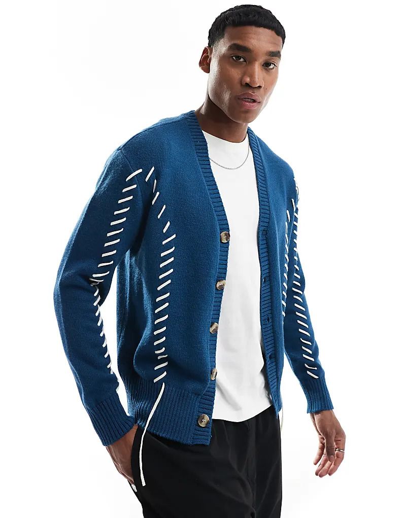 가디건 Locker geschnittene Strickjacke in Blaugrun mit Schnurdetail 206933315Grünblau