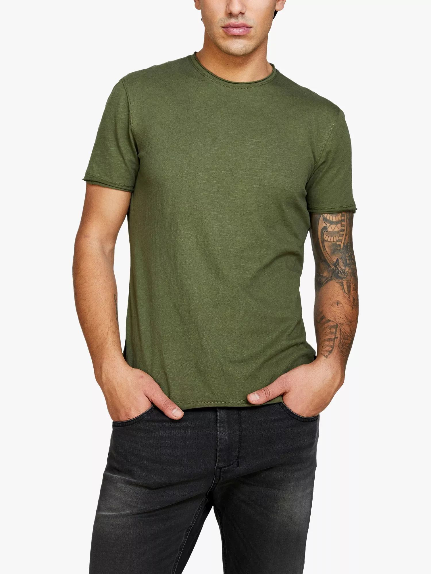 솔리드 컬러드 로우 컷 티셔츠 Solid Coloured Raw Cut T-Shirt 111684885 Green