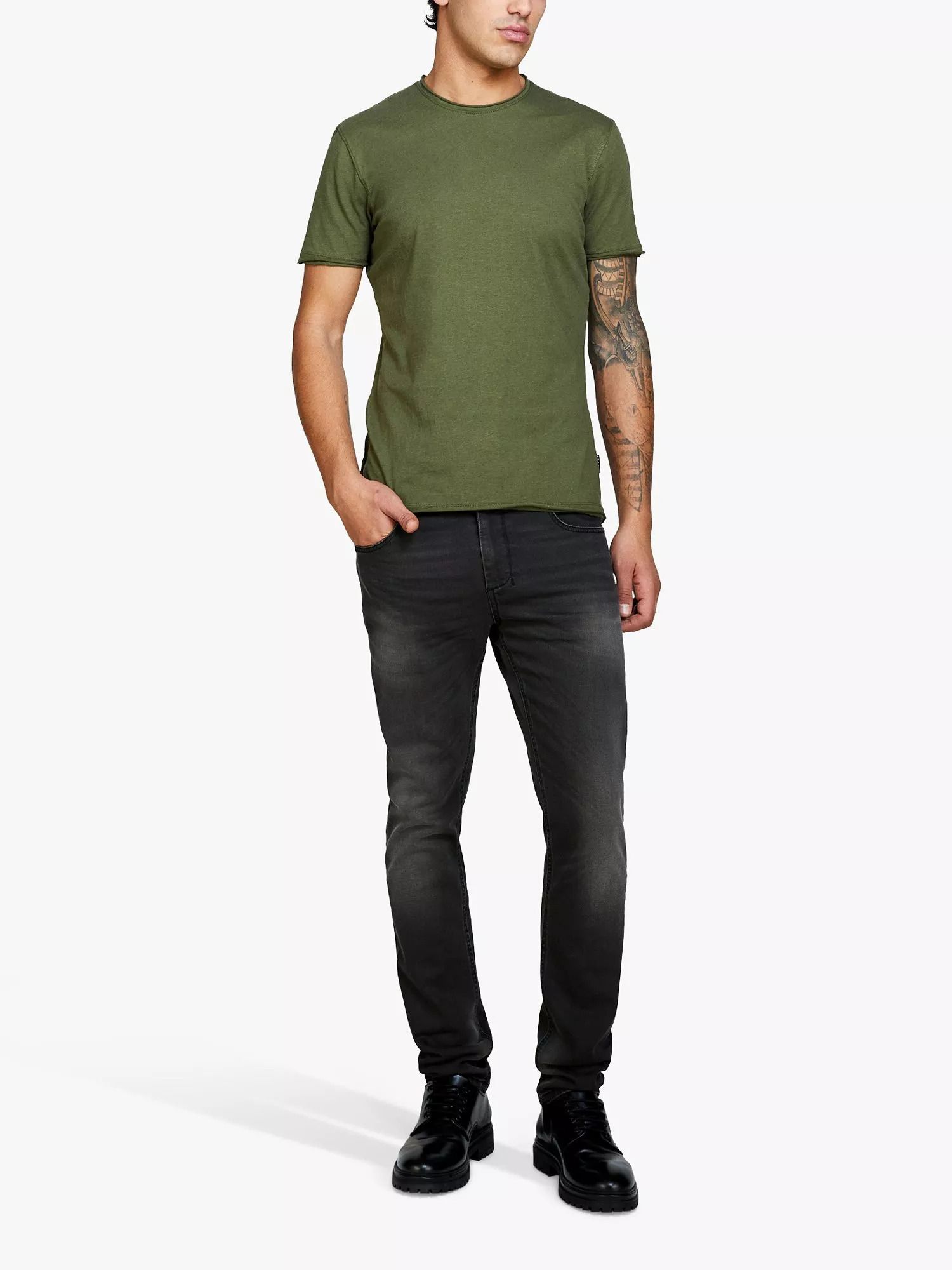솔리드 컬러드 로우 컷 티셔츠 Solid Coloured Raw Cut T-Shirt 111684885 Green
